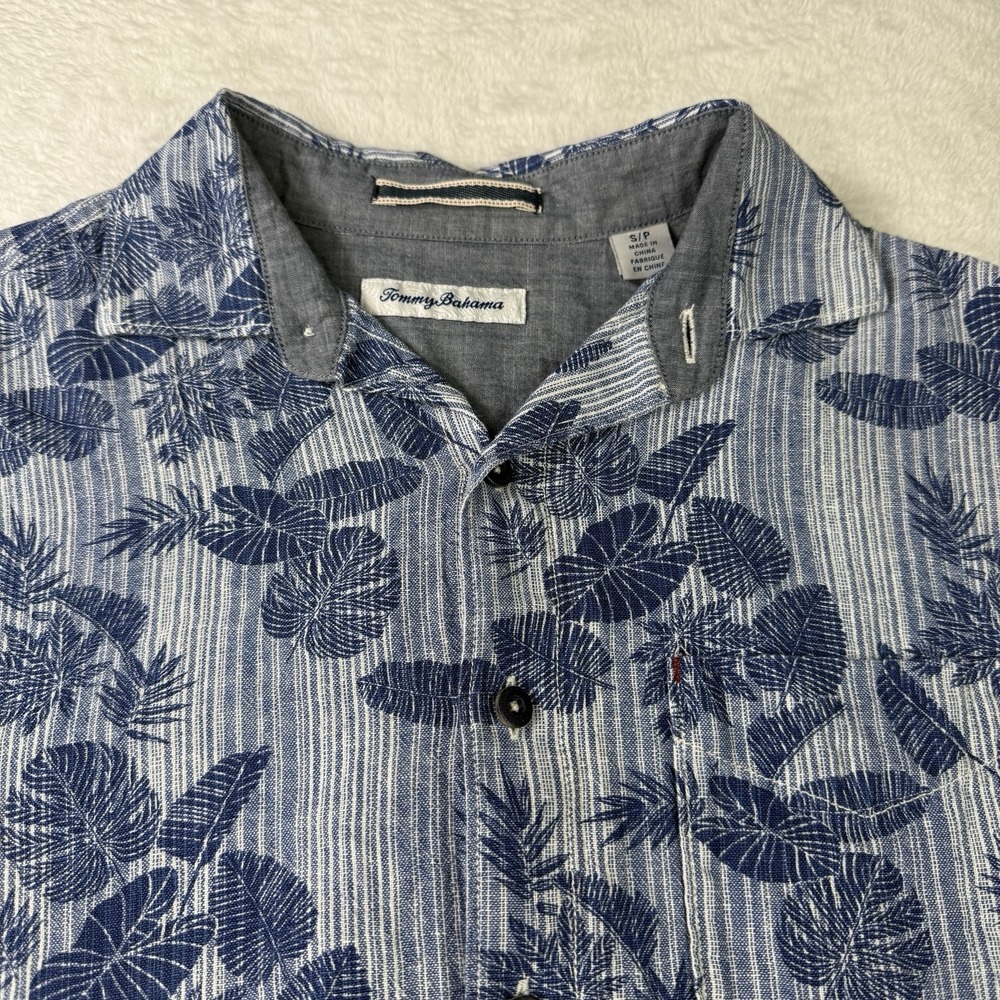 Tommy Bahama Shirt Mens Small Navy Linen Cotton Hawaiian‎ Floral Button Front